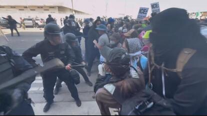 Police and protestors in Los Angeles